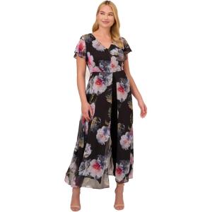 imageAdrianna Papell Womens Bell Sleeve Tie Front DressBlack Multi