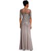 imageAdrianna Papell Womens 34 Sleeve Beaded Illusion Gown with Sweetheart NecklineLead