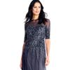 imageAdrianna Papell Womens 34 Sleeve Beaded Illusion Gown with Sweetheart NecklineNavy