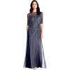 imageAdrianna Papell Womens 34 Sleeve Beaded Illusion Gown with Sweetheart NecklineNavy