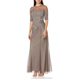 imageAdrianna Papell Womens 34 Sleeve Beaded Illusion Gown with Sweetheart NecklineLead