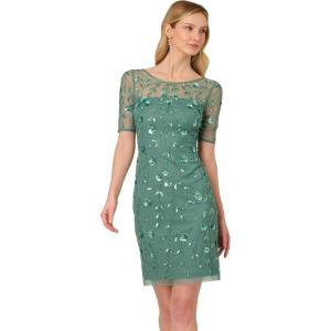 imageAdrianna Papell Womens Beaded Floral Short DressGreen Slate