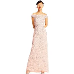 imageAdrianna Papell Womens Off The Shoulder Sequin Beaded GownBlush