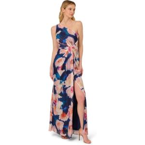 imageAdrianna Papell Womens One Shoulder Chiffon GownNavyBlush