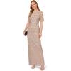imageAdrianna Papell Womens Beaded Long 3D Floral DressMarble