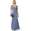 imageAdrianna Papell Womens Beaded Mesh Long DressFrench Blue