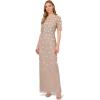 imageAdrianna Papell Womens Beaded Long 3D Floral DressMarble