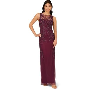 imageAdrianna Papell Womens Beaded Column Long DressCassis
