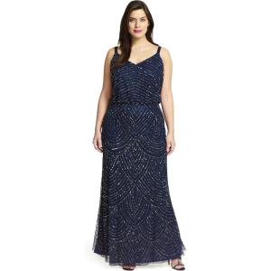 imageAdrianna Papell Womens Long Blouson Beaded DressNavy