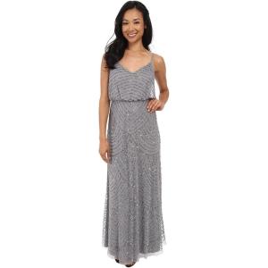 imageAdrianna Papell Womens Long Blouson Beaded DressSilverGrey
