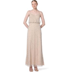 imageAdrianna Papell Womens Long Blouson Beaded DressSilverNude