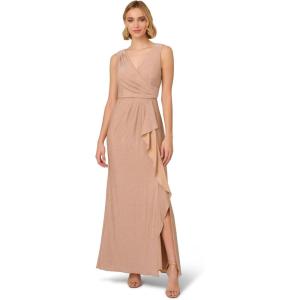 imageAdrianna Papell Womens Metallic Knit Draped GownBiscotti