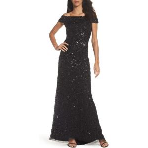 imageAdrianna Papell Womens Off The Shoulder Crunchy Bead GownNavy