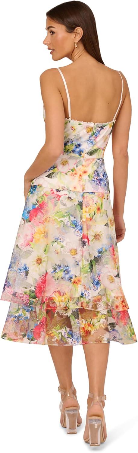 imageAdrianna Papell Womens Printed Embroidered Midi DressIvory Multi