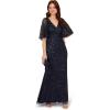 imageAdrianna Papell Womens Bead Mesh Cape Long DressLight Navy