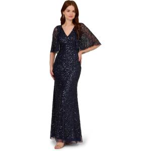 imageAdrianna Papell Womens Bead Mesh Cape Long DressLight Navy