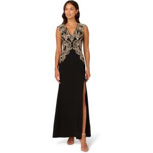 imageAdrianna Papell Womens Beaded Crepe Long DressBlack
