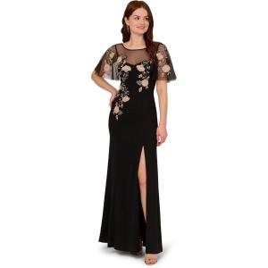imageAdrianna Papell Womens Beaded Crepe Long DressBlack Blush Multi