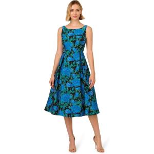 imageAdrianna Papell Womens Boat Neck Jacquard Midi DressBlueGreen