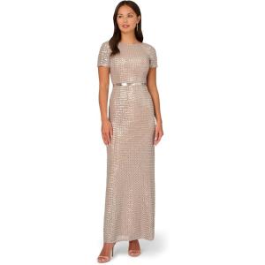 imageAdrianna Papell Womens Column Sequin GownSilverNude