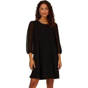 imageAdrianna Papell Womens Crew Neck Clip Dot 34 Sleeve Mc DressBlack
