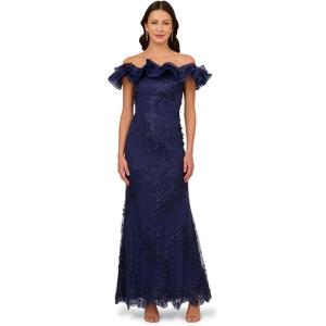 imageAdrianna Papell Womens Floral Ruffle GownLight Navy