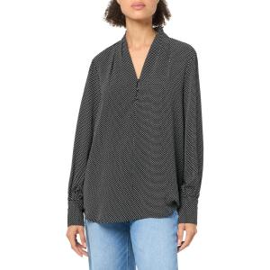 imageAdrianna Papell Womens Printed Button VNeck BlouseBlackIvory Small Dot