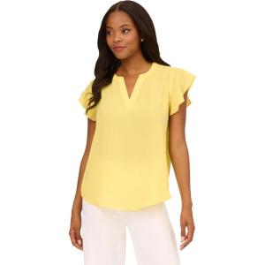 imageAdrianna Papell womens Solid Short Ruffle Sleeve Popover BlouseLemon Frost