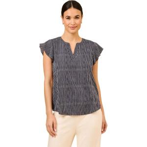 imageAdrianna Papell womens Solid Short Ruffle Sleeve Popover BlouseNavy Ripple Stripe
