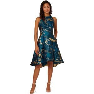 imageAdrianna Papell Womens Ruffle Jacquard DressTeal SapphireGold