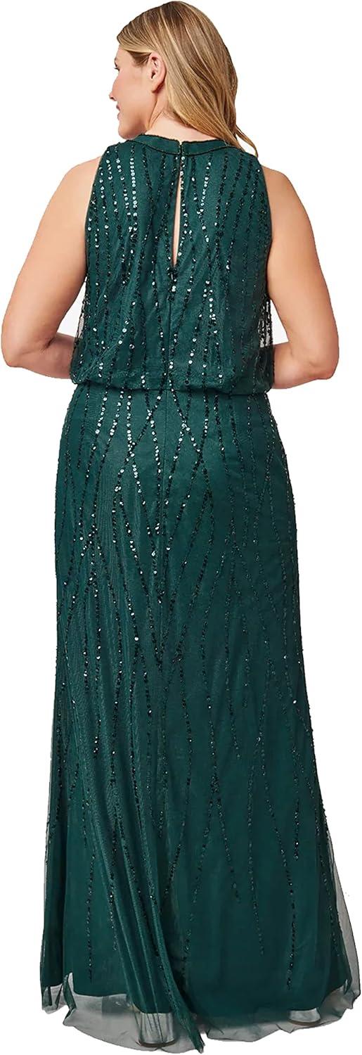 imageAdrianna Papell Womens Beaded Halter GownDusty Emerald