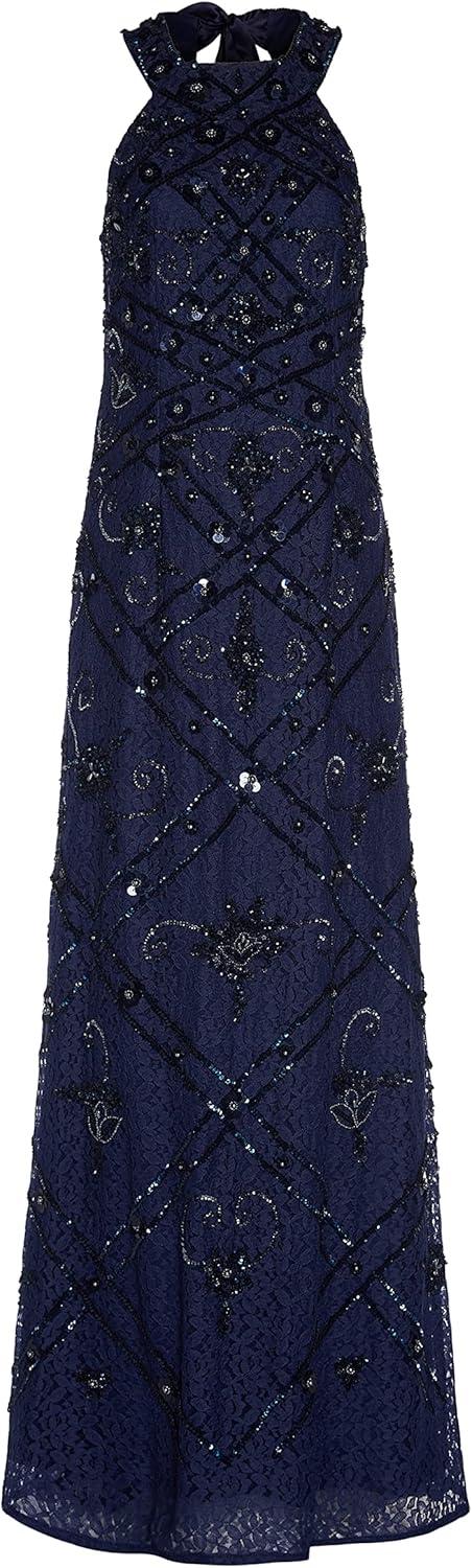 imageAdrianna Papell Womens Beaded Halter GownLight Navy