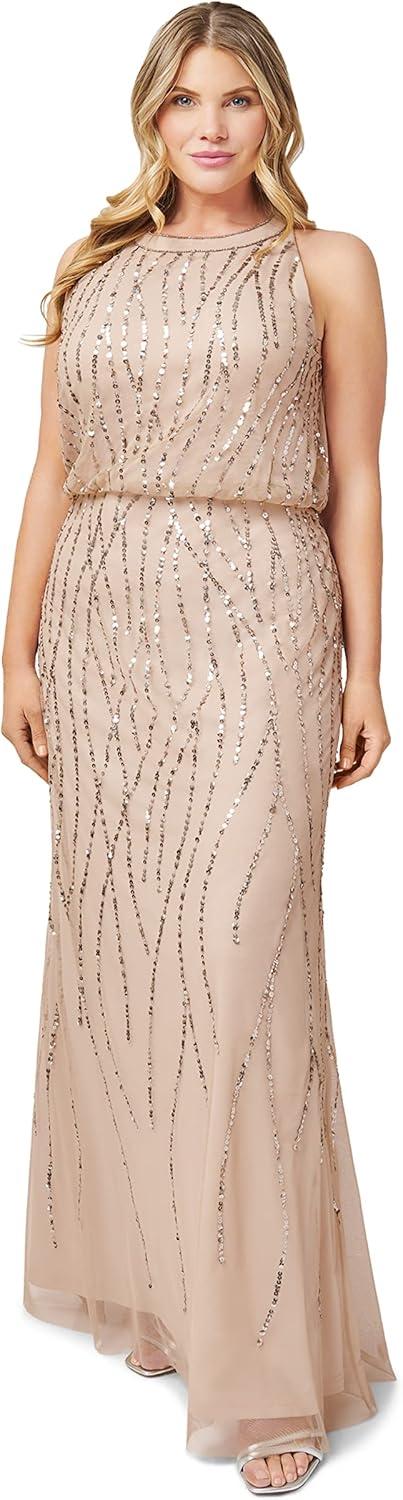imageAdrianna Papell Womens Beaded Halter GownNude