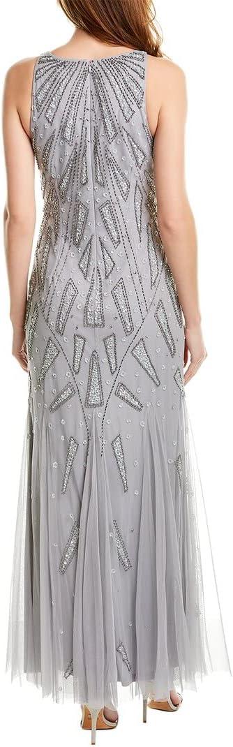 imageAdrianna Papell Womens Beaded Halter GownSilver Mist