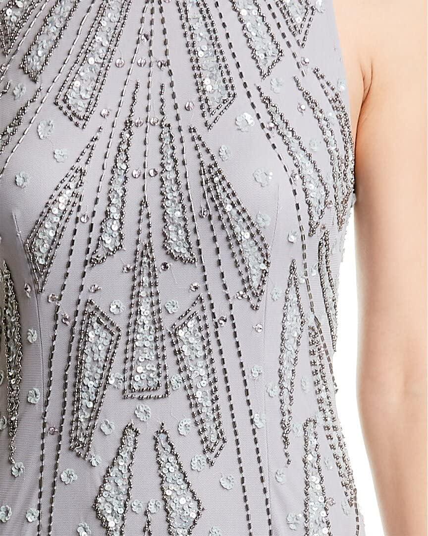 imageAdrianna Papell Womens Beaded Halter GownSilver Mist