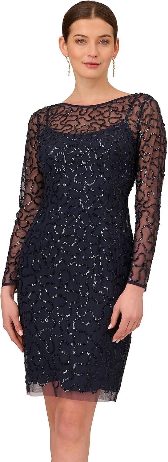 imageAdrianna Papell Womens Beaded Short DressNavy