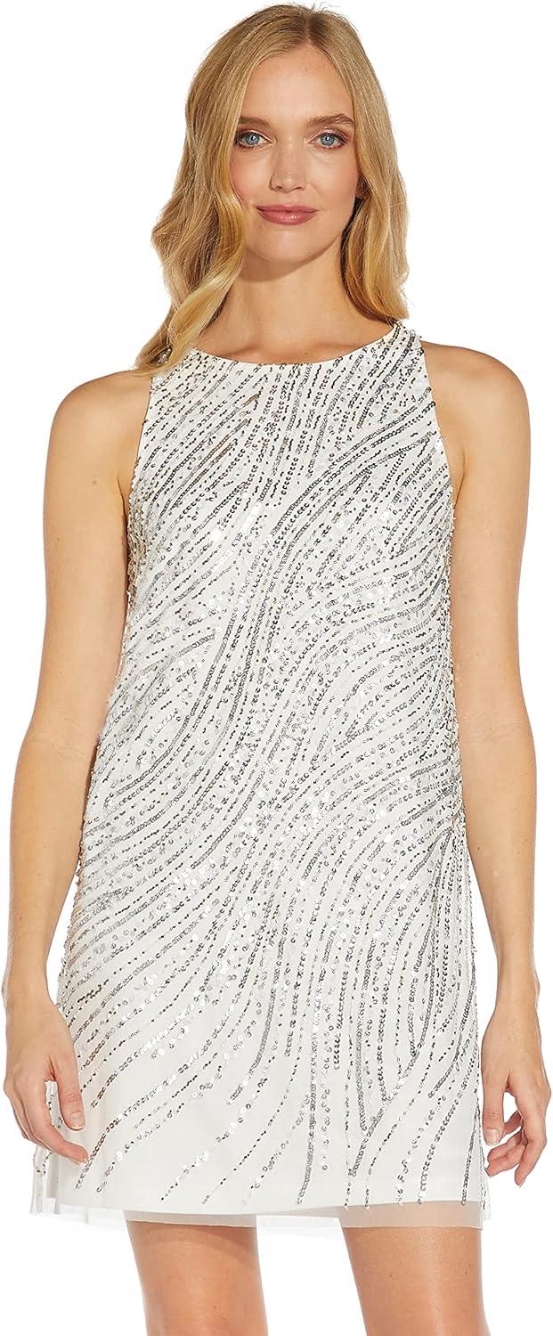 imageAdrianna Papell Womens Beaded Trapeze DressIvory