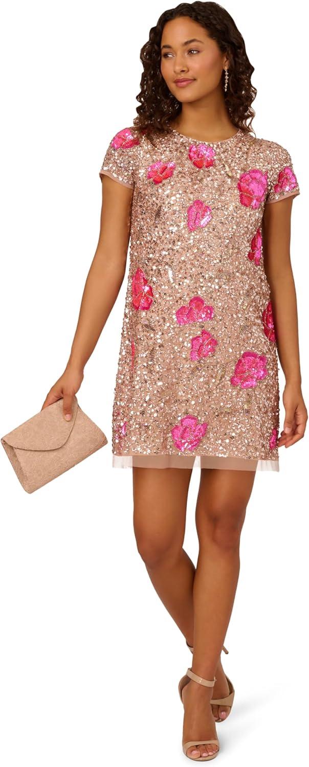 imageAdrianna Papell Womens Beaded Trapeze DressRosegoldHot Pink