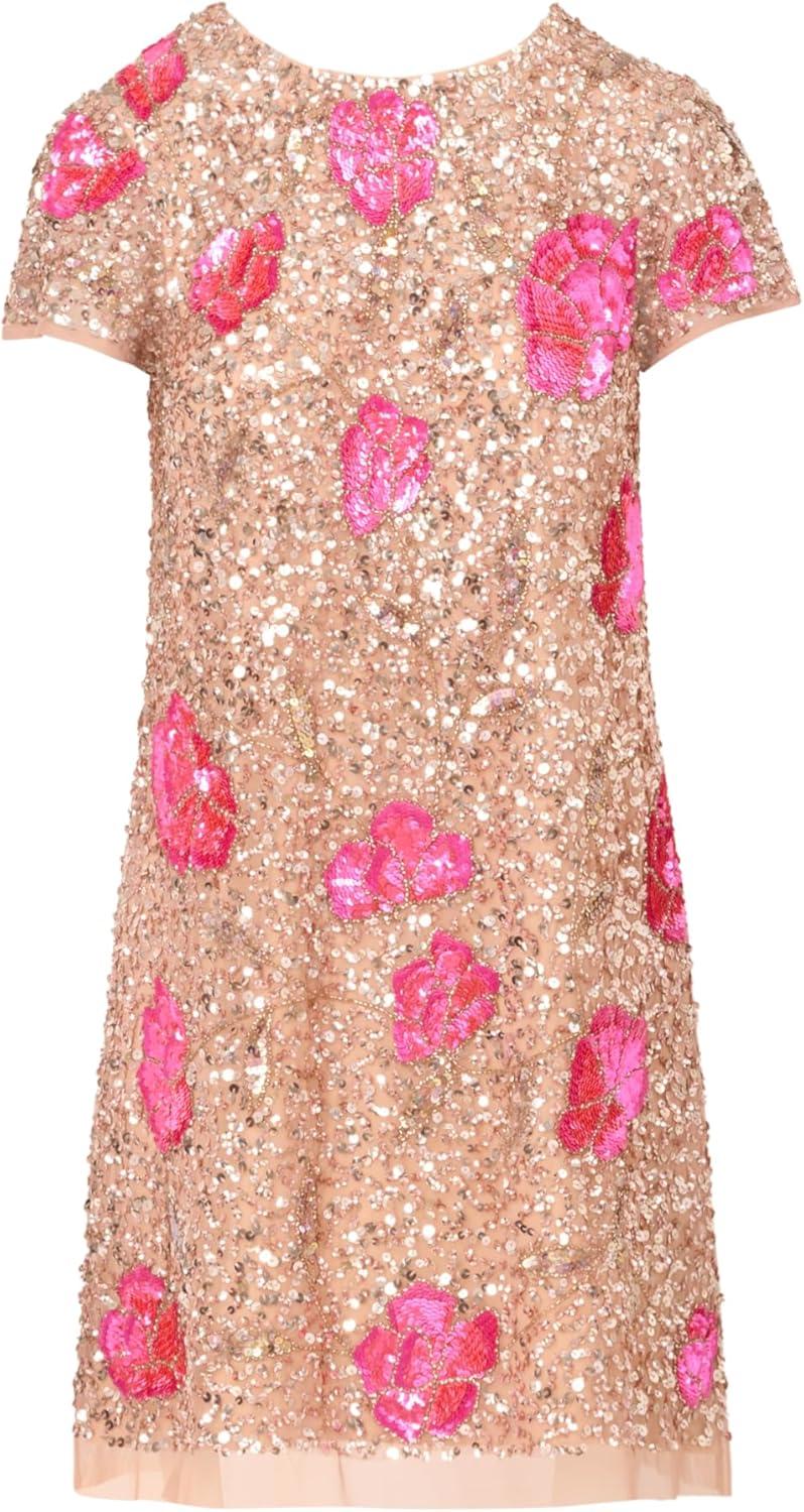 imageAdrianna Papell Womens Beaded Trapeze DressRosegoldHot Pink