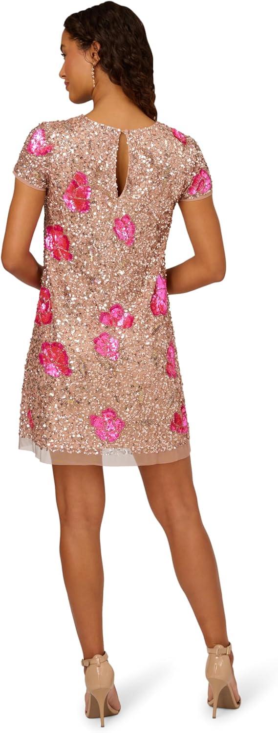 imageAdrianna Papell Womens Beaded Trapeze DressRosegoldHot Pink
