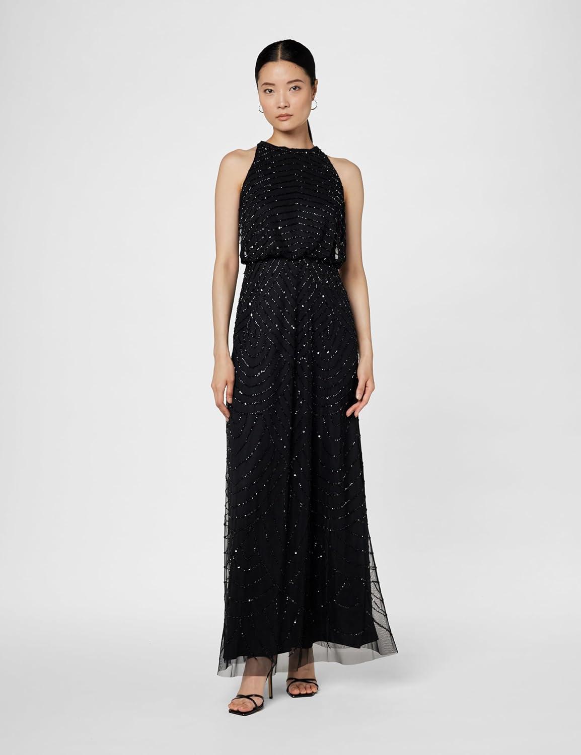 imageAdrianna Papell Womens Halter Blouson Beaded GownBlackBlack