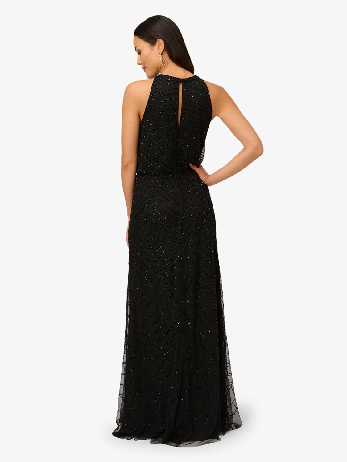 imageAdrianna Papell Womens Halter Blouson Beaded GownBlackBlack