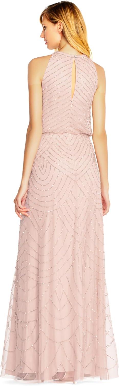 imageAdrianna Papell Womens Halter Blouson Beaded GownBlush