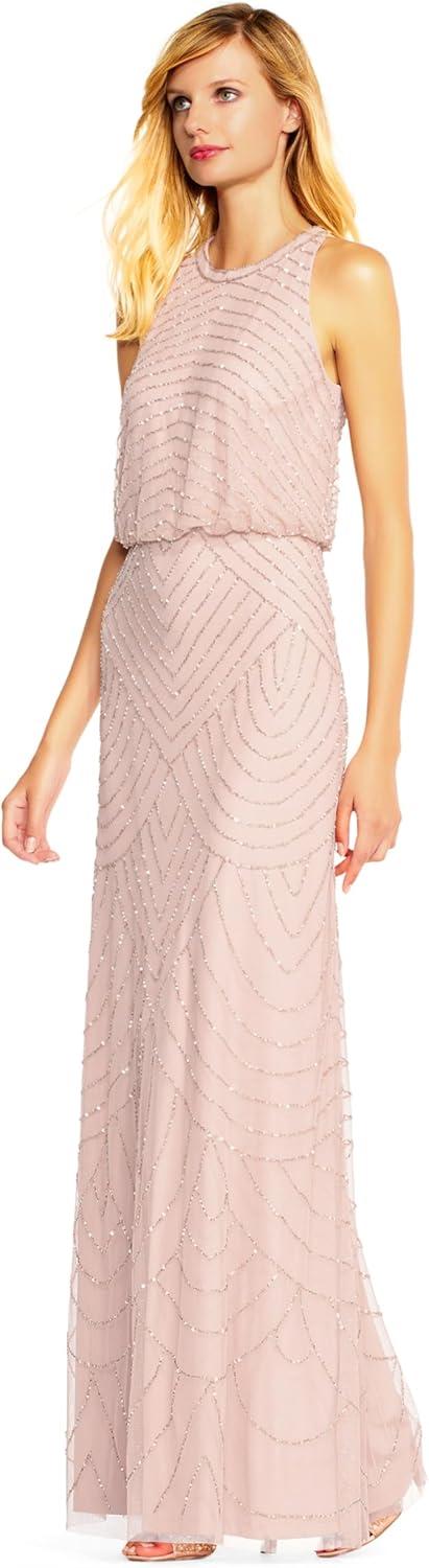 imageAdrianna Papell Womens Halter Blouson Beaded GownBlush