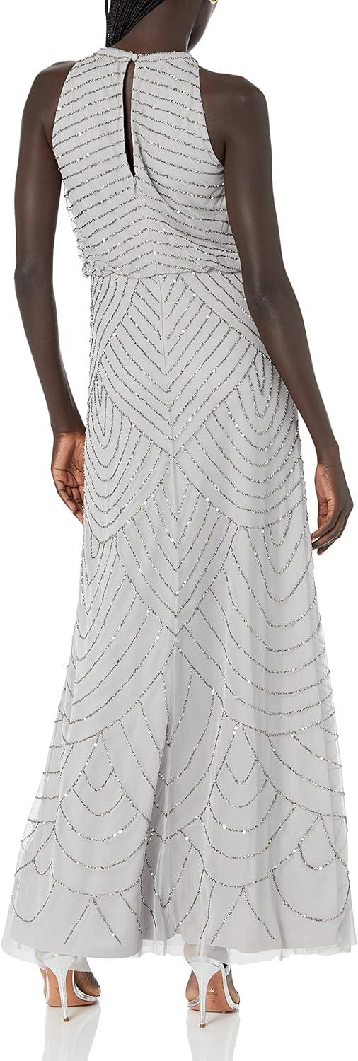 imageAdrianna Papell Womens Halter Blouson Beaded GownBridal Silver