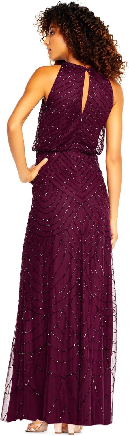 imageAdrianna Papell Womens Halter Blouson Beaded GownCassis