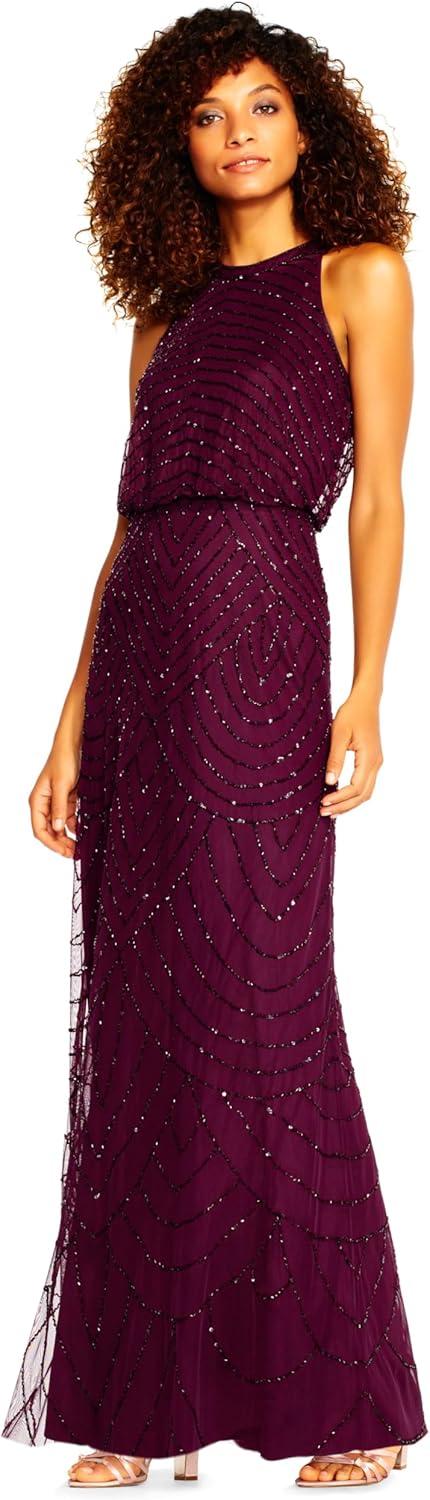 imageAdrianna Papell Womens Halter Blouson Beaded GownCassis
