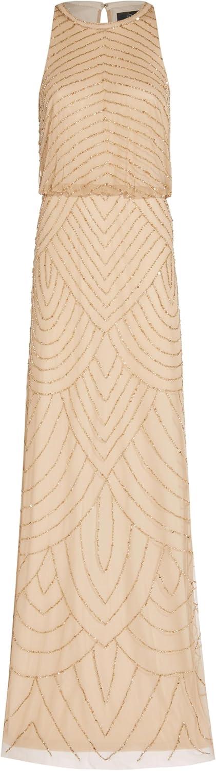 imageAdrianna Papell Womens Halter Blouson Beaded GownChampagne