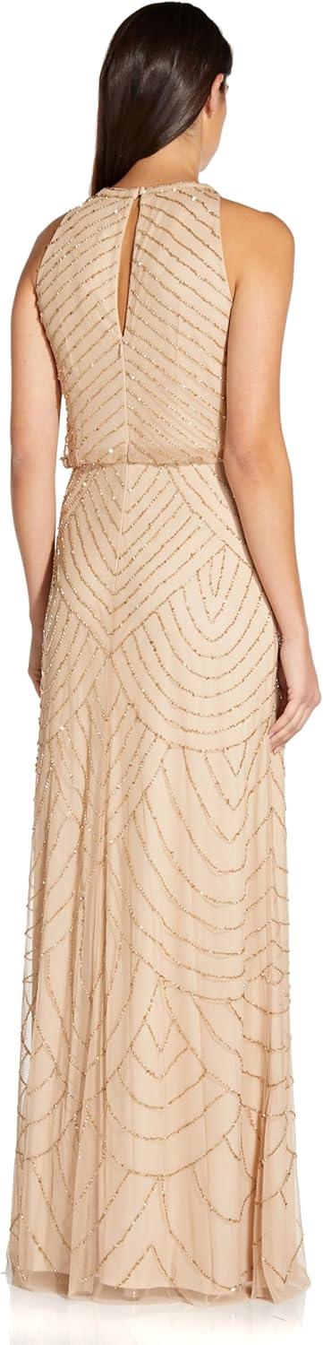 imageAdrianna Papell Womens Halter Blouson Beaded GownChampagne