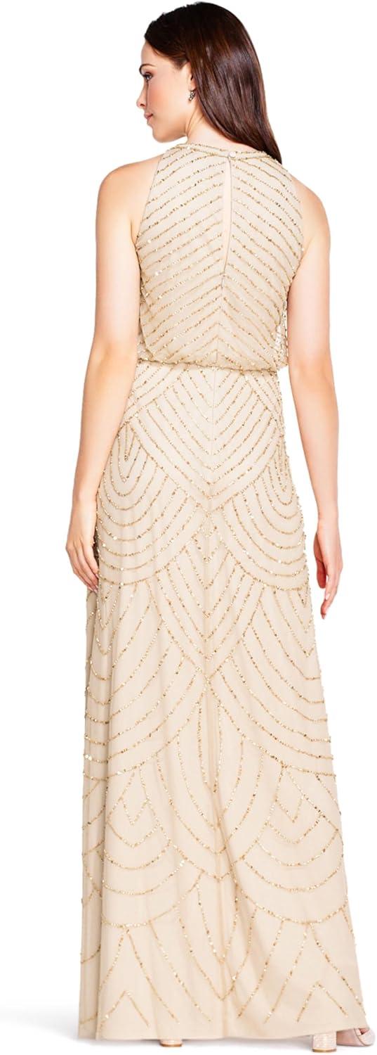 imageAdrianna Papell Womens Halter Blouson Beaded GownChampagne